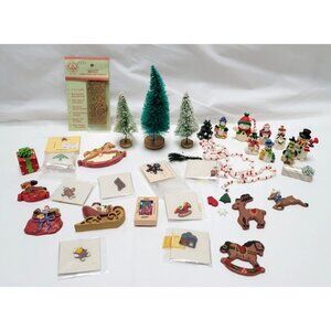Vintage Lot of 36 Miniature Dollhouse Christmas Decor Figurines Ornaments Trees